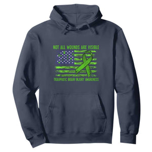 Traumatic Brain Injury Awareness Hoodie Not All Wounds Are Visible TBI Warrior American Flag TS02 Navy Print Your Wear