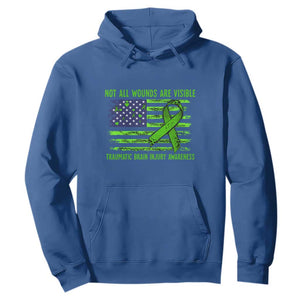 Traumatic Brain Injury Awareness Hoodie Not All Wounds Are Visible TBI Warrior American Flag TS02 Royal Blue Print Your Wear