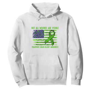Traumatic Brain Injury Awareness Hoodie Not All Wounds Are Visible TBI Warrior American Flag TS02 White Print Your Wear