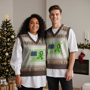 Traumatic Brain Injury Awareness V-Neck Knit Sweater Vest Not All Wounds Are Visible TBI Warrior American Flag TS02 Mocha Mousse Print Your Wear