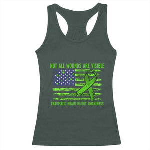 Traumatic Brain Injury Awareness Racerback Tank Top Not All Wounds Are Visible TBI Warrior American Flag TS02 Dark Forest Green Print Your Wear