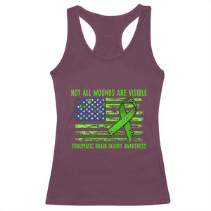 Traumatic Brain Injury Awareness Racerback Tank Top Not All Wounds Are Visible TBI Warrior American Flag TS02 Maroon Print Your Wear