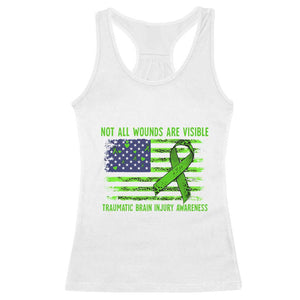 Traumatic Brain Injury Awareness Racerback Tank Top Not All Wounds Are Visible TBI Warrior American Flag TS02 White Print Your Wear