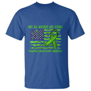 Traumatic Brain Injury Awareness T Shirt - Not All Wounds Are Visible TBI Warrior American Flag Tee TS02 Royal Blue Print Your Wear