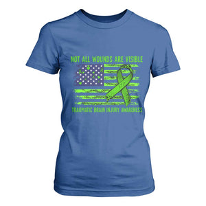 Traumatic Brain Injury Awareness T Shirt For Women Not All Wounds Are Visible TBI Warrior American Flag TS02 Royal Blue Print Your Wear
