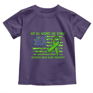Traumatic Brain Injury Awareness Toddler T Shirt Not All Wounds Are Visible TBI Warrior American Flag TS02 Purple Print Your Wear