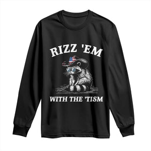 Autism Racoon Cowboy Long Sleeve Shirt Rizz Em With The Tism TS02 Black Print Your Wear