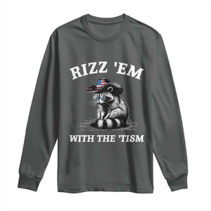 Autism Racoon Cowboy Long Sleeve Shirt Rizz Em With The Tism TS02 Dark Heather Print Your Wear