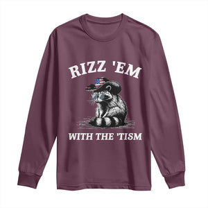Autism Racoon Cowboy Long Sleeve Shirt Rizz Em With The Tism TS02 Maroon Print Your Wear