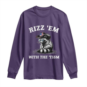 Autism Racoon Cowboy Long Sleeve Shirt Rizz Em With The Tism TS02 Purple Print Your Wear