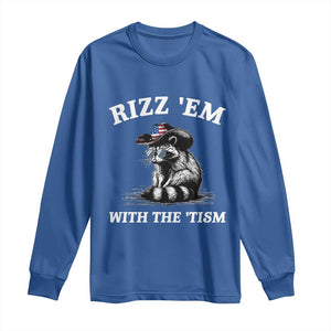 Autism Racoon Cowboy Long Sleeve Shirt Rizz Em With The Tism TS02 Royal Blue Print Your Wear