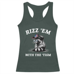 Autism Racoon Cowboy Racerback Tank Top Rizz Em With The Tism TS02 Dark Forest Green Print Your Wear