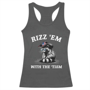 Autism Racoon Cowboy Racerback Tank Top Rizz Em With The Tism TS02 Dark Heather Print Your Wear