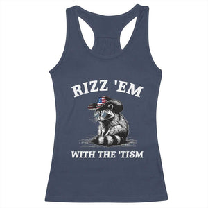 Autism Racoon Cowboy Racerback Tank Top Rizz Em With The Tism TS02 Navy Print Your Wear