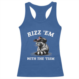 Autism Racoon Cowboy Racerback Tank Top Rizz Em With The Tism TS02 Royal Blue Print Your Wear