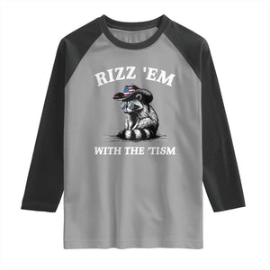 Autism Racoon Cowboy Raglan Shirt Rizz Em With The Tism TS02 Sport Gray Black Print Your Wear
