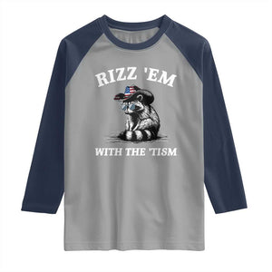 Autism Racoon Cowboy Raglan Shirt Rizz Em With The Tism TS02 Sport Gray Navy Print Your Wear