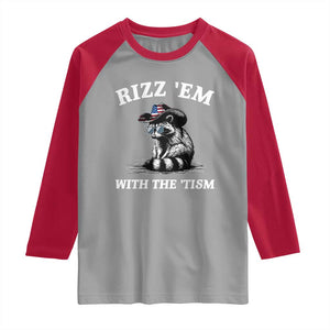 Autism Racoon Cowboy Raglan Shirt Rizz Em With The Tism TS02 Sport Gray Red Print Your Wear