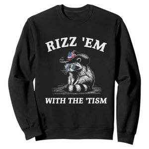 Autism Racoon Cowboy Sweatshirt Rizz Em With The Tism TS02 Black Print Your Wear
