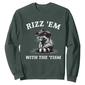 Autism Racoon Cowboy Sweatshirt Rizz Em With The Tism TS02 Dark Forest Green Print Your Wear
