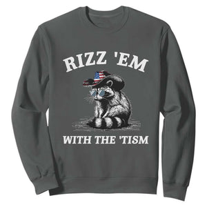 Autism Racoon Cowboy Sweatshirt Rizz Em With The Tism TS02 Dark Heather Print Your Wear