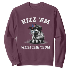 Autism Racoon Cowboy Sweatshirt Rizz Em With The Tism TS02 Maroon Print Your Wear