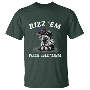 Autism Racoon Cowboy T Shirt Rizz Em With The Tism TS02 Dark Forest Green Print Your Wear