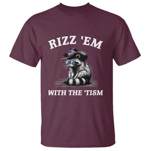 Autism Racoon Cowboy T Shirt Rizz Em With The Tism TS02 Maroon Print Your Wear
