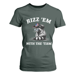 Autism Racoon Cowboy T Shirt For Women Rizz Em With The Tism TS02 Dark Forest Green Print Your Wear
