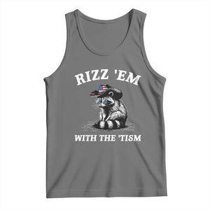 Autism Racoon Cowboy Tank Top Rizz Em With The Tism TS02 Black Heather Print Your Wear