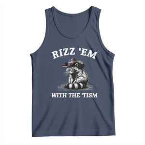 Autism Racoon Cowboy Tank Top Rizz Em With The Tism TS02 Navy Print Your Wear