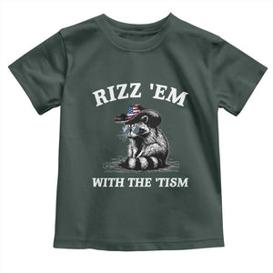 Autism Racoon Cowboy Toddler T Shirt Rizz Em With The Tism TS02 Dark Forest Green Print Your Wear