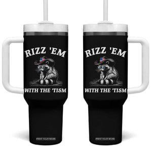 Autism Racoon Cowboy Tumbler With Handle Rizz Em With The Tism TS02 One Size: 40 oz Black Print Your Wear