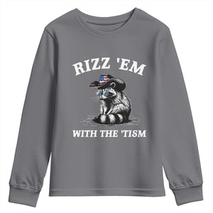 Autism Racoon Cowboy Youth Sweatshirt Rizz Em With The Tism TS02 Charcoal Print Your Wear