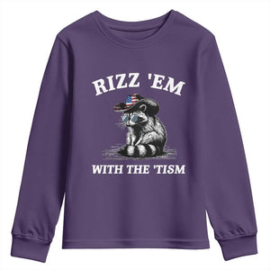 Autism Racoon Cowboy Youth Sweatshirt Rizz Em With The Tism TS02 Purple Print Your Wear