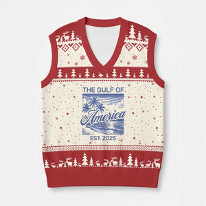 Retro Gulf Of USA V-Neck Knit Sweater Vest America Est 2025 American Flag TS02 Beige Red Print Your Wear
