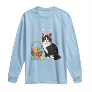 Easter Day Cat Bunny Ears Eggs Graphic Long Sleeve Shirt TS02 Light Blue Print Your Wear