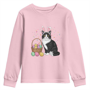 Easter Day Cat Bunny Ears Eggs Graphic Youth Sweatshirt TS02 Light Pink Print Your Wear