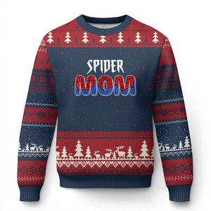 Funny Spider Mom Ugly Christmas Sweater Son Birthday Party TS02 Navy Red Print Your Wear