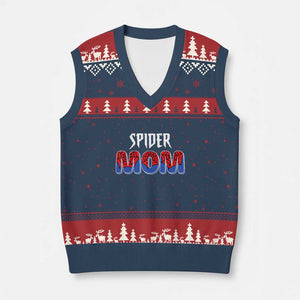 Funny Spider Mom V-Neck Knit Sweater Vest Son Birthday Party TS02 Navy Red Print Your Wear