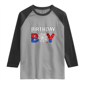 Spider Birthday Boy Raglan Shirt Bday Spiders Party TS02 Sport Gray Black Print Your Wear