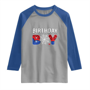 Spider Birthday Boy Raglan Shirt Bday Spiders Party TS02 Sport Gray Royal Print Your Wear