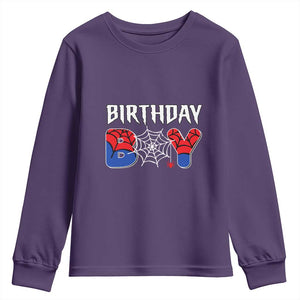 Spider Birthday Boy Youth Sweatshirt Bday Spiders Party TS02 Purple Print Your Wear