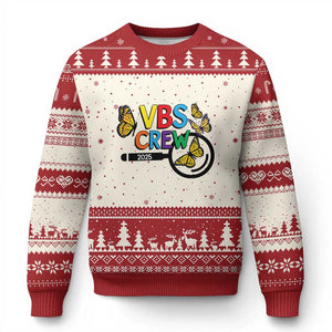 VBS 2025 Ugly Christmas Sweater Magnified Vacation Bible School Butterfly VBS Team TS02 Beige Red Print Your Wear