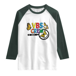 VBS 2025 Raglan Shirt Magnified Vacation Bible School Butterfly VBS Team TS02 White Dark Forest Green Print Your Wear