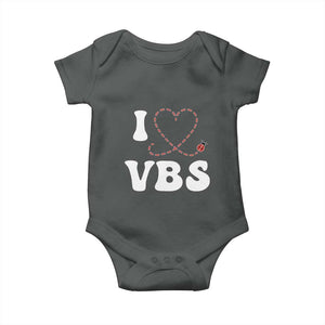 I Love VBS 2025 Baby Onesie Vacation Bible School Ladybug VBS Team TS02 Dark Heather Print Your Wear