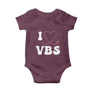 I Love VBS 2025 Baby Onesie Vacation Bible School Ladybug VBS Team TS02 Maroon Print Your Wear