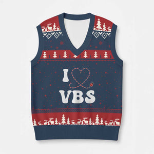 I Love VBS 2025 V-Neck Knit Sweater Vest Vacation Bible School Ladybug VBS Team TS02 Navy Red Print Your Wear