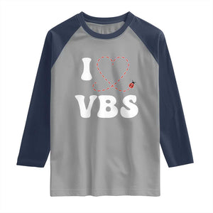 I Love VBS 2025 Raglan Shirt Vacation Bible School Ladybug VBS Team TS02 Sport Gray Navy Print Your Wear