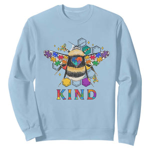 Bee Autism Awareness Sweatshirt Be Kind Bumblebee Spectrum Ribbon Puzzle Piece TS02 Light Blue Printyourwear
